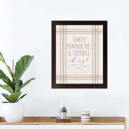 Turkey Pumpkin Pie & Football Walnut Framed Print Under Plexiglass